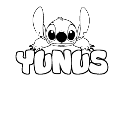 Coloring page first name YUNUS - Stitch background