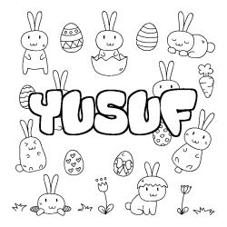 Coloring page first name YUSUF - Easter background