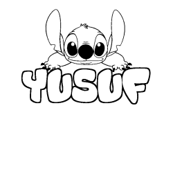 Coloring page first name YUSUF - Stitch background