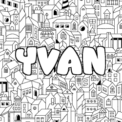 Coloring page first name YVAN - City background