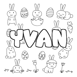 Coloring page first name YVAN - Easter background