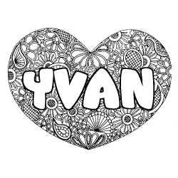 Coloring page first name YVAN - Heart mandala background