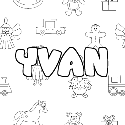 Coloring page first name YVAN - Toys background