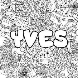 Coloring page first name YVES - Fruits mandala background