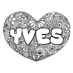 Coloring page first name YVES - Heart mandala background