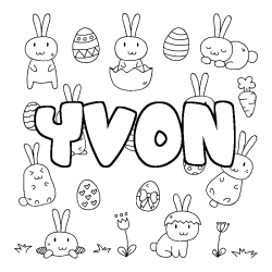 Coloring page first name YVON - Easter background