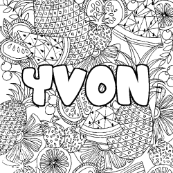 Coloring page first name YVON - Fruits mandala background