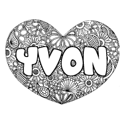 Coloring page first name YVON - Heart mandala background