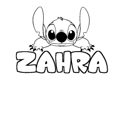Coloring page first name ZAHRA - Stitch background