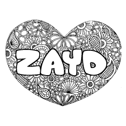 Coloring page first name ZAYD - Heart mandala background