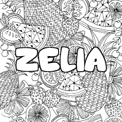Coloring page first name ZELIA - Fruits mandala background
