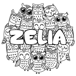 Coloring page first name ZELIA - Owls background