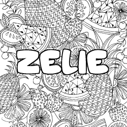 Coloring page first name ZELIE - Fruits mandala background