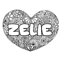 Coloring page first name ZELIE - Heart mandala background