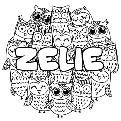 Coloring page first name ZELIE - Owls background