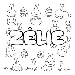 Coloring page first name ZÉLIE - Easter background