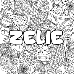 Coloring page first name ZÉLIE - Fruits mandala background