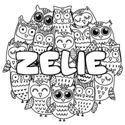 Coloring page first name ZÉLIE - Owls background