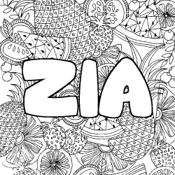 Coloring page first name ZIA - Fruits mandala background