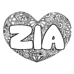 Coloring page first name ZIA - Heart mandala background