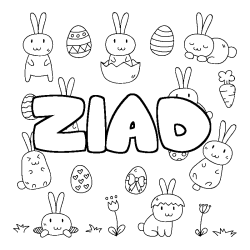 Coloring page first name ZIAD - Easter background