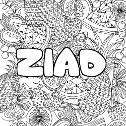 Coloring page first name ZIAD - Fruits mandala background