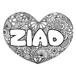 Coloring page first name ZIAD - Heart mandala background