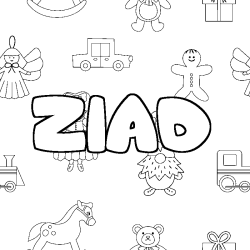 Coloring page first name ZIAD - Toys background
