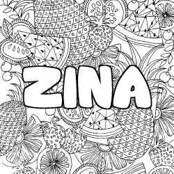 Coloring page first name ZINA - Fruits mandala background