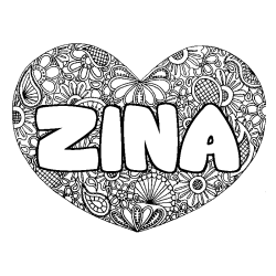 Coloring page first name ZINA - Heart mandala background