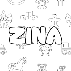 Coloring page first name ZINA - Toys background