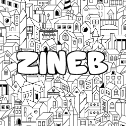 Coloring page first name ZINEB - City background