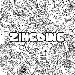 Coloring page first name ZINEDINE - Fruits mandala background