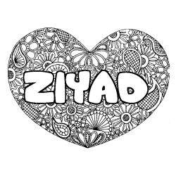 Coloring page first name ZIYAD - Heart mandala background