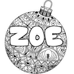 Coloring page first name ZOE - Christmas tree bulb background