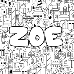 Coloring page first name ZOE - City background