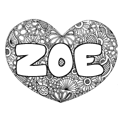 Coloring page first name ZOE - Heart mandala background