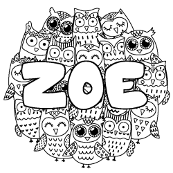 Coloring page first name ZOE - Owls background