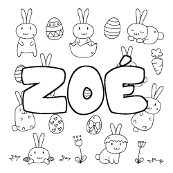 Coloring page first name ZOÉ - Easter background