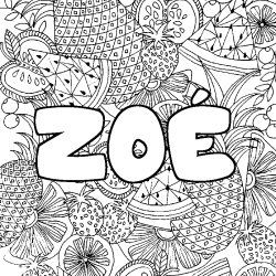 Coloring page first name ZOÉ - Fruits mandala background