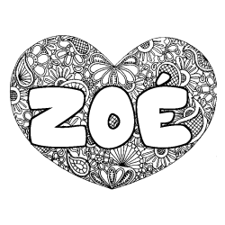 Coloring page first name ZOÉ - Heart mandala background
