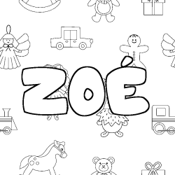 Coloring page first name ZOÉ - Toys background