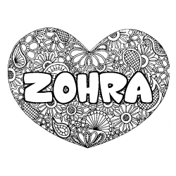 Coloring page first name ZOHRA - Heart mandala background
