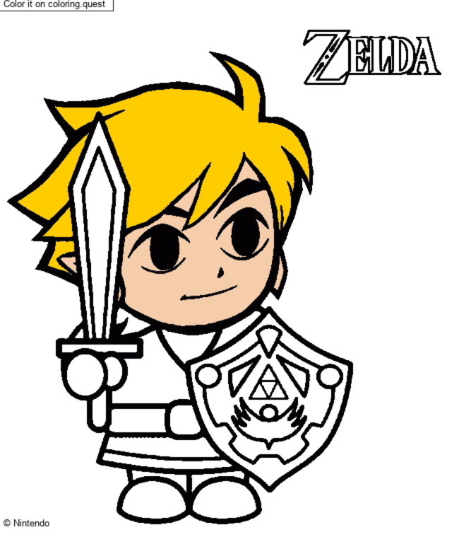 Link with his sword and shield - Zelda coloring