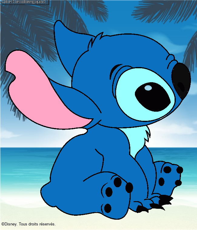 Stitch sitting by un invité coloring