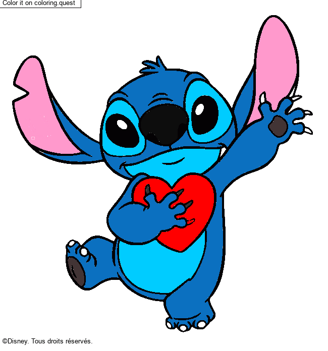Stitch holding a heart by a guest