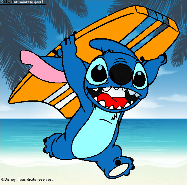 Stitch with a surfboard by un invité coloring