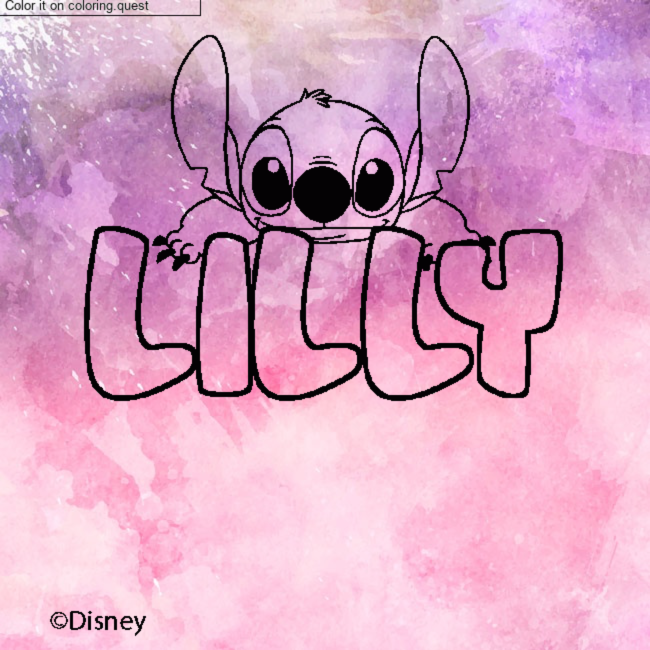 Coloring page first name LILLY - Stitch background by a guest