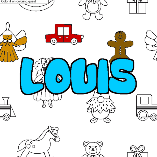Coloring page first name LOUIS - Toys background by un invité coloring