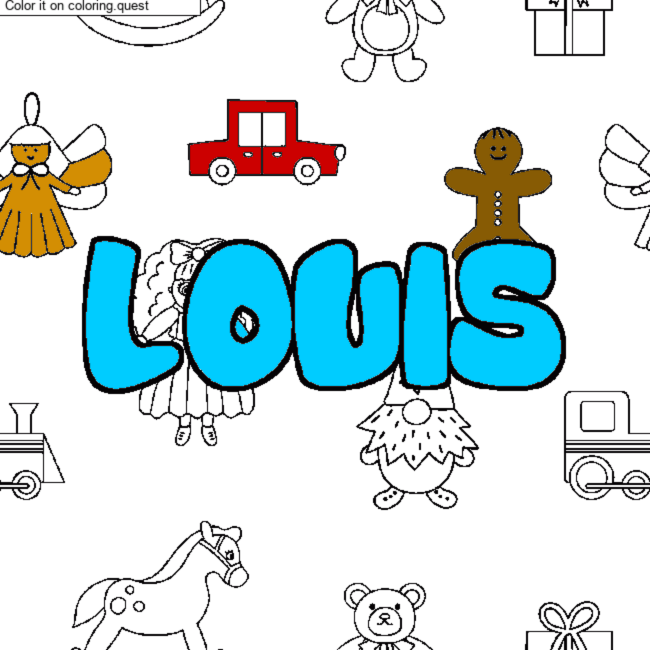 Coloring page first name LOUIS - Toys background by a guest